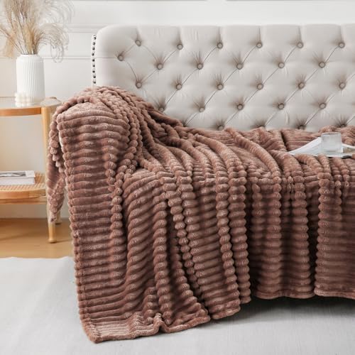 Chocolate Throw Blanket for Couch Sofa 60x80 inches Striped Fleece Blankets Room Home Decor Lightweight Plush Soft Cozy Gifts for Women Mom Girls - color: Chocolate, size: Twin(60"x80")