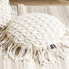 Boho Cushion Covers Hand Woven Pillowcase Round Shape Pillow Cover with Tassel Macrame for Bed Couch Car Home Decor Cream