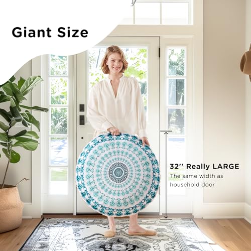 Codi Meditation Floor Pillow, Round Large Pillows Seating for Adults, Bohemian Mandala Circle Cushion for Outdoor Fireplace Yoga Living Room, 32 Inch, Memory Foam Added, Aqua - color: Round | Aqua, size: 1 Count (Pack of 1)