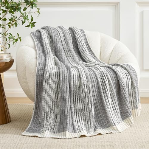 Amélie Home Premium Chenille Throw Blanket, Soft Cozy Luxury Two-Tone Knit Blanket for Couch, Sofa, Chair, Home Decor, Grey & Ivory 50"x60" - color: Two-tone Grey, size: 50" X 60"
