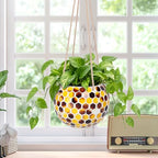 Hanging Planter Mosaic Garden Pot Small Flower Pot for Indoor Plant Disco Ball Hanging Planter with Drainage Yellow Bee - color: Yellow