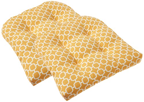Pillow Perfect Trellis Indoor/Outdoor Tufted Wicker Seat Cushion, 2 Count, 19 x 19, Yellow Hockley Banana - color: Yellow Hockley Banana