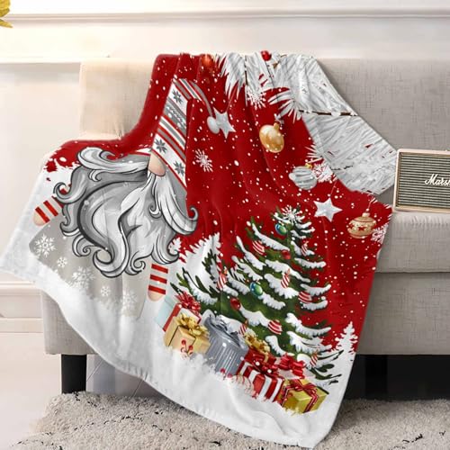Christmas Gnome Throw Blankets, Winter Merry Christmas Tree Balls Soft Fleece Blanket Decorative for Home Sofa Couch Chair Living Bedroom,40x50 Inches, Red - color: Christmas-lxm13071, size: 40x50 Inch