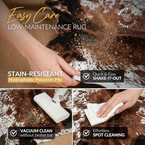 NativeSkins Faux Cowhide Rug 6'3" x 8'2" – Brown Cow Print Area Rug for Living Room & Bedroom – Non-Shedding, Flat-Lay, Pet-Friendly – Faux Suede Grip Backing – Vegan Western Farmhouse Decor - size: 6'3" x 8'2" (X-Large)
