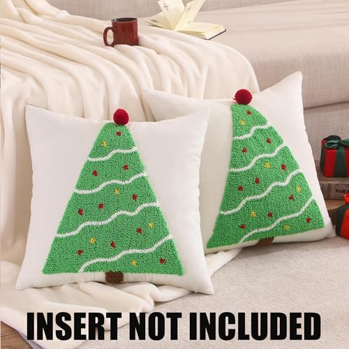 Christmas Tufted Pillow Covers 20 x 20 Inch Set of 2 Green Xmas Tree Throw Pillow Cover Christmas Party Decor Winter Holiday Cushion Case for Sofa Couch Bed Living Roomr - color: Green Christmas Tree, size: 20" x 20" (Pack of 2)