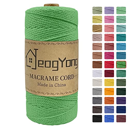 JeogYong Macrame Cord 2mm x 218 Yards, 3-Strand Twisted Natural Cotton Rope, Cotton String Coloured Craft Cord for Plant Hanger Wall Hanging Knitting Crafts, Green Color - color: Green