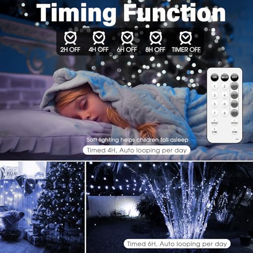 Fairy Lights 66ft 200 LED USB Twinkle String Lights Plug in Copper Wire Lights with Remote and Timer 8 Modes Outdoor Waterproof Starry Lights DIY Party Wedding Christmas Decoration(Cool White) - color: Cool White