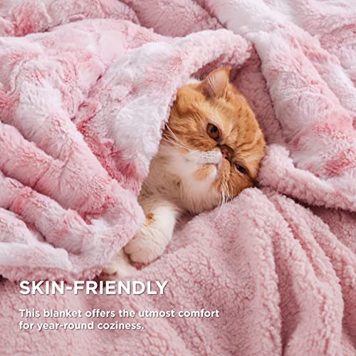 Bedsure GentleSoft Sherpa Fluffy Throw Blanket - Fleece Warm and Cozy Throw for Women Gift, Plush & Fuzzy Faux Christmas Fur Blanket for Couch, Sofa, Bed Decor, Tie Dye Design, Pink, 50x60 Inches - color: 04 - Pink, size: Throw (50" x 60")