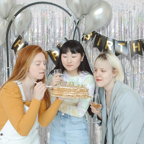 3 Pack Silver Backdrop Curtain Party Decorations Foil Fringe Backdrop Silver Tinsel Streamers Birthday Bachelorette New Year Christmas Wedding Baby Shower Disco Party Decorations - color: Silver