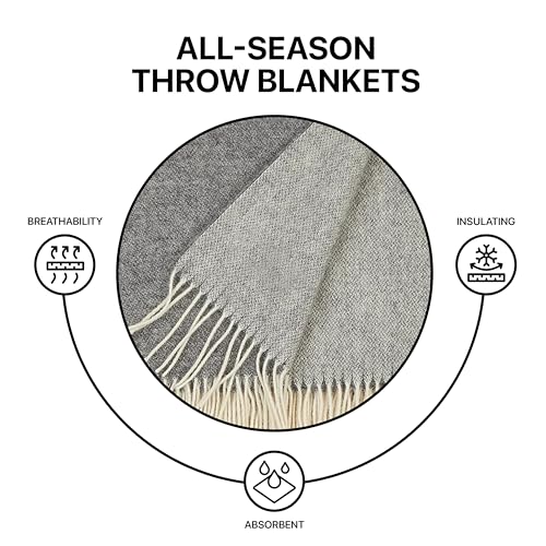 New Zealand Virgin Wool Throw Blanket, Indoor & Outdoor, Soft Blanket with Fringes, 55 x 79 in (140 x 200 cm) - color: Smoke Gray, size: Twin