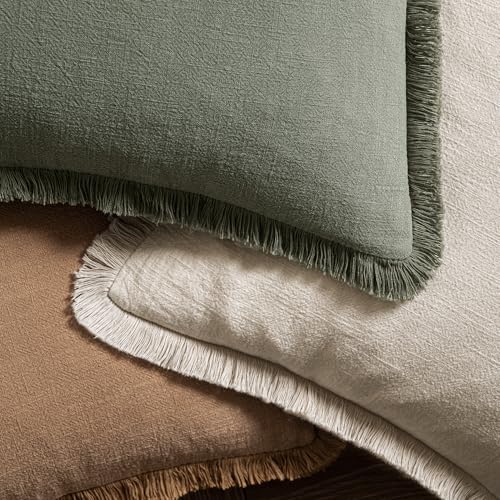 MIULEE Decorative Throw Pillow Covers Neutral Linen Fringe Throw Pillows Set of 2 Brown Boho Farmhouse Cushion Covers with Tassels for Couch Sofa Bed Living Room Spring Home Decor 18x18 Inch - color: Brown, size: 18" x 18" (Pack of 2)