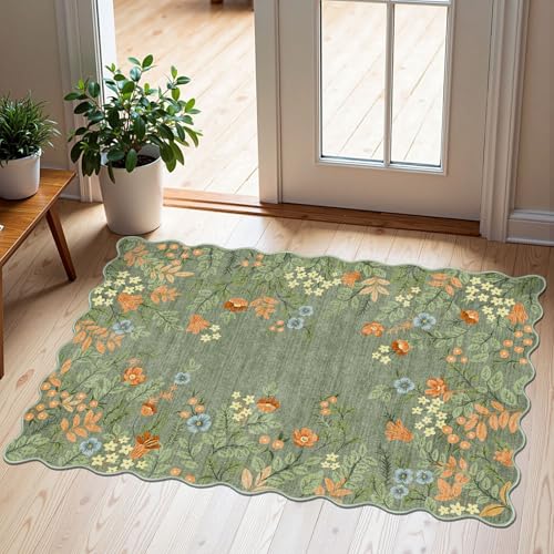 Front Door Mat Outside Entrance - 2x3 Spring Green Sage Floral Non-Slip Washable Doormat Indoor Outdoor Mat Boho Vintage Entry Rug Small Throw Rugs for Entryway Kitchen Front Porch Decor - color: Floral - Green, size: 2' x 3' (Rectangular)