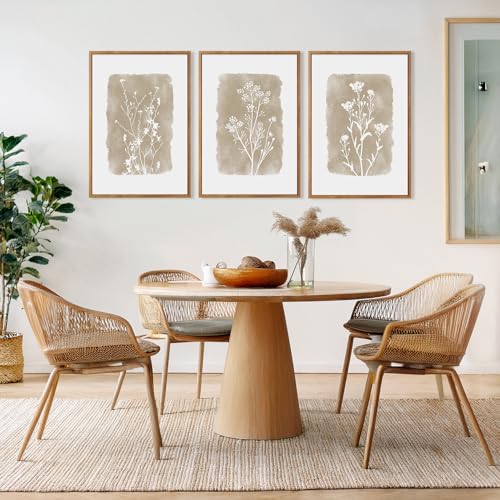 CHDITB Vintage Floral Framed Canvas Wall Art Set Of 3, Minimalist Wall Decor, Nature Inspired Wildflower Wall Painting, Neutral Botanical Flower Art Prints For Dining Room Bedroom Decor(12X16 Inch) - color: Floral wall art 2
