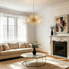 31in Modern Gold Sputnik Chandelier 4-Light Mid-Century Starburst Chandelier Light Fixture Over Table Large Satellite Chandeliers for Dining Room Foyer Entryway Kitchen Bedroom Living Room E12 - color: Golden 31" 4-Light