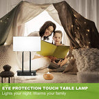 Bedside Touch Control Table Lamp with Dual USB Charging Ports 1 AC Outlet, 3 Way Dimmable Modern Nightstand Lamp with White Fabric Shade, Desk Lamp for Bedroom Living Room Office with 5000K LED Bulb - color: White