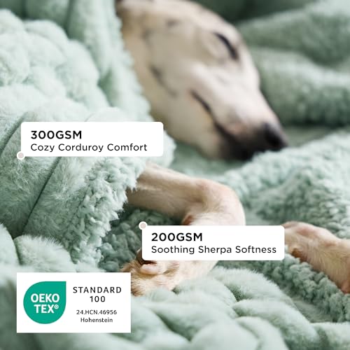 Bedsure ComfyFleece™ Waterproof Dog Blankets for Large Dogs - Soft Pet Cat Blanket Corduroy Fleece for Couch Protector Washable, Cozy Calming Reversible Furniture Protection,40"x50", Garden Green - color: Garden Green, size: L(40x50")-1pc