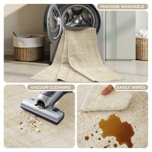 Joydeco Washable 2x10 Hallway Runner Classic, Beige | Water Resistant Low Pile Non Slip Backing for Kitchen Entryway Bedroom Bathroom Dining Room - color: Beige, size: 2' x 10' (Rectangular)