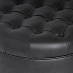 HomePop 25" Button Tufted Round Storage Ottoman - Black Faux Leather - color: Black Faux Leather