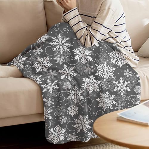 Christmas Throw Blankets, Grey White Snowflakes Pattern Soft Fleece Blanket Decorative for Home Sofa Couch Chair Living Bedroom,40x50 Inches, Winter - color: Christmas-hzf06265, size: 40x50 Inch