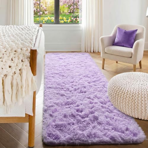 ONASAR Light Purple Runner Rugs for Bedroom Living Room, Fluffy 2x6 Bedside Hallway Area Rug, Ultra Soft Plush Furry Faux Fur Non Slip Floor Carpet for Nursery Kids Dorm Closet Home Decor Aesthetic - color: Light Purple, size: 2' x 6' (Runner)