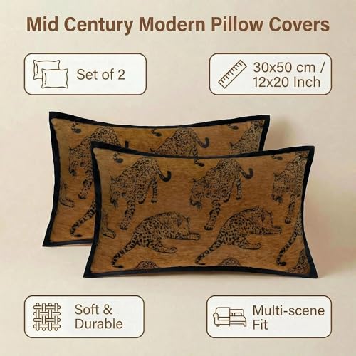 Mantle & Mason Leopard Lumbar Throw Pillow Covers 12x20 Set of 2 Cheetah Decorative Pillow Covers for Couch Bed Living Room Mid Century Modern Soft Cushion Covers Brown - color: Leopard Camel, size: 20" x 12" (Pack of 2)
