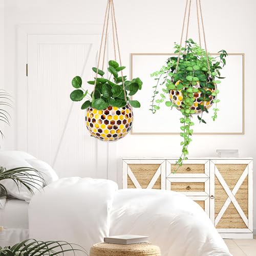 Hanging Planter Mosaic Garden Pot Small Flower Pot for Indoor Plant Disco Ball Hanging Planter with Drainage Yellow Bee - color: Yellow