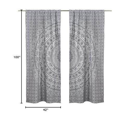 Popular Handicrafts Printed Curtains Panels Set of 2 Indian Hippie Bohemian Beautiful Elephant Mandala Curtain Panels Grey Silver 42x100 Inch - color: Grey Silver, size: 42"W x 100"L (Pack of 2)