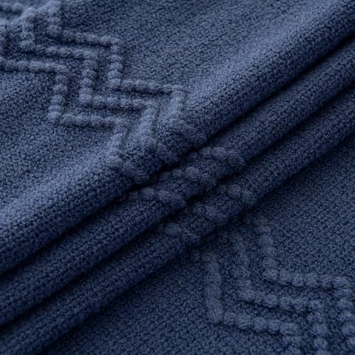 MIULEE Navy Blue Knitted Throw Blanket for Couch Textured Knit Blanket with Tassels Cozy Woven Boho Bed Blanket for Sofa Bed Chair Acrylic Wave Pattern 50"x60" - color: Navy Blue, size: 50" x 60"