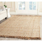 SAFAVIEH Natural Fiber Collection Accent Rug - 3' x 5', Bleach & Natural, Handmade Chevron Fringe Jute, Ideal for High Traffic Areas in Entryway, Living Room, Bedroom (NF458A) - size: 3' x 5' (Rectangular)
