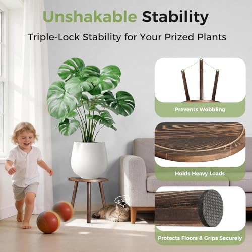 3-Pack Upgrade Thicken Wood Plant Stand Indoor, for 6-12 Inch Pots, Plant Stool Water-resistant Pinewood, Mid Century Modern Decor, Plant Stand 3 Sizes, for Living Room, Balcony, Office(Dark Brown)