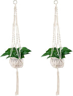 Vpang 2 Pack Colorful Cotton Macrame Plant Hanger, Outdoor Indoor Hanging Planter Basket Flower Pot Holder Boho Home Decor 40 Inch (White)
