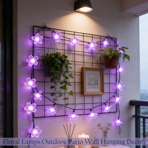 Purple Flower Fairy String Lights on Black Wire, Plug in Connectable 33FT 100 LED Waterproof with 8 Modes for Indoor Outdoor Christmas, Valentine's Day, Wedding Party & Patio Balcony Ambiance - color: Purple Flower-Black Wire