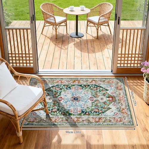 U'Artlines 2 x 3 ft Hallway Runner Rug, Non Slip Washable Vintage Farmhouse Kitchen Rug Accent Area Carpet for Entryway Laundry and Living Room (Green) - color: Green, size: 2 x 3 ft (Runner)