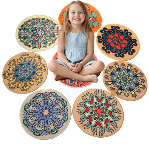8Pcs Soft Kids Carpet Circle Seats Round Rug 16" for Classroom Floor Mat, Cute Floor Seats Rug Cushions for Kids Toddlers Elementary School Preschool Group Educational Learning Playing Area - color: 8pcs Boho02, size: Round 15.75"
