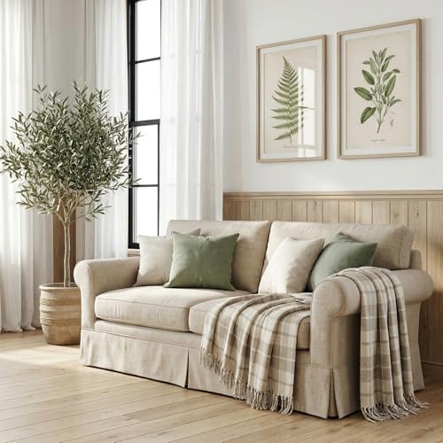 Americanflat 50x60 Throw Blanket - Soft and Breathable Cotton Throw Blanket for Couch, Bed, Chair - Decorative Blankets Perfect for Home, Office, or Outdoor Use - Cream and Beige Plaid Design - color: Cream Beige Plaid
