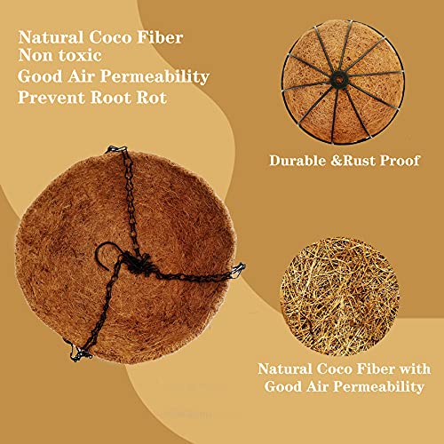 4 Pack 10 inch Metal Hanging Planters Basket with Coco Coir Liner Outdoor-Hanging Baskets for Plants Outdoor,Metal Wire Baskets with Window Box Planters, Hanging Flower Pots for Railings - size: 10 inch