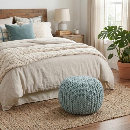 BIRDROCK HOME Round Pouf Ottoman Foot Rest - 18.5”x18.5”x15” Boho Compact Comfortable Soft Cotton Braided Foot Stool with Bean Bag Filling for Living Room, Bedroom, or Nursery (Sage Green) - color: Sage Green