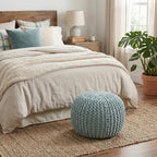 BIRDROCK HOME Round Pouf Ottoman Foot Rest - 18.5”x18.5”x15” Boho Compact Comfortable Soft Cotton Braided Foot Stool with Bean Bag Filling for Living Room, Bedroom, or Nursery (Sage Green) - color: Sage Green