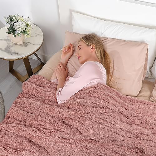 Tuddrom Decorative Extra Soft Fuzzy Faux Fur Throw Blanket 50" x 60",Solid Reversible Long Hair Shaggy Blanket,Fluffy Cozy Plush Comfy Microfiber Fleece Blankets for Couch Sofa Bedroom,Peach Whip - color: Peach Whip, size: Throw-50" x 60"