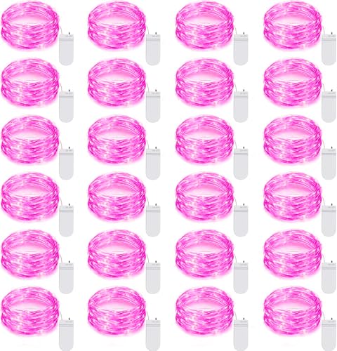 Ineximun 24 Pack LED Fairy Lights Battery Operated 7Ft 20Led Mini String Lights Waterproof Christmas for Mason Jars Bedroom DIY Party Wedding Christmas Decor Pink - color: Pink