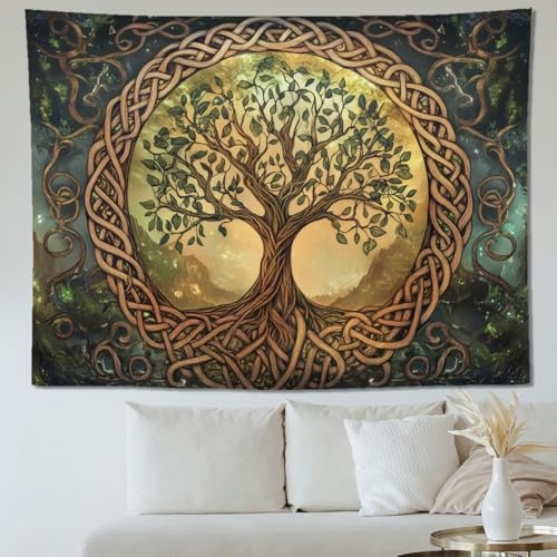 keowhsf Tree of Life Tapestry – Fantasy Forest Nature Landscape Wall Art with Mystic Green Aesthetic, Large Wall Hanging for Bedroom, Living Room, Home Decor - color: TreeofLife, size: 48"L x 36"W