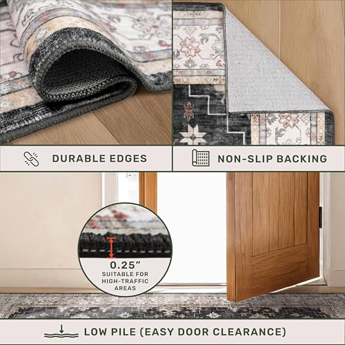 Black Washable 2x3 Entry Rug, Small Rugs for Entryway Kitchen Bathroom Door Mat Indoor Entrance, Non Slip Rubber Backing, Stain & Fade Resistant, Ashen Charcoal Floral Farmhouse Decor - color: Ashen / Multi, size: 2' x 3' (Rectangular)