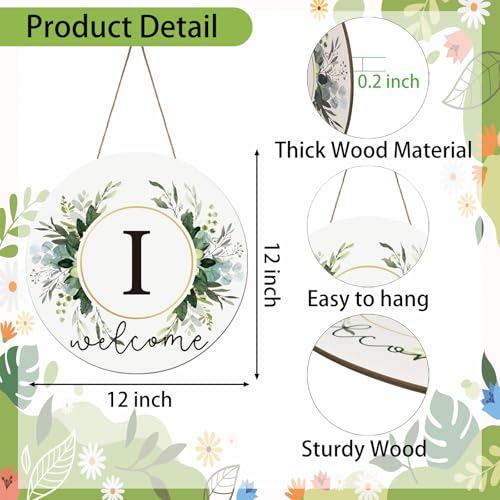 Monogram Letter I Wreaths for Front Door Wreath Wooden Welcome Sign for Front Door Decor Floral Family Last Name Initial House Warming Spring Summer Porch Rustic Wall Home Kitchen Boho Decorations - color: Letter I