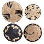 Round Wicker Basket Wall Decor, Set of 4 Hanging Woven Wall Basket Decor Black, Boho Wall Basket Decor Art for Farmhouse Living Rooms Bedrooms Display