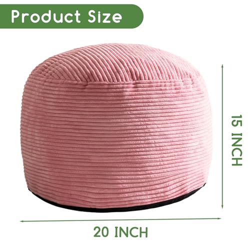 HIGOGOGO Round Stuffed Pouf Ottoman, Corduroy Poufs with Foam Chunk Filling, Furry and Fluffy Pouf Foot Stool Storage Ottoman, 20 X 15 Floor Poufs Foot Rest for Living Room, Pink - color: Pink, size: 20"D x 20"W x 15"H