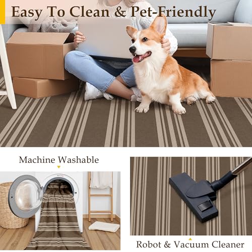 PureCozy Striped Easy Jute 2x6 Kitchen Runner Rug Brown Washable Carpet for Hallway Non Slip Farmhouse Neutral Non Shedding Indoor Outdoor Long Rug Bathroom Bedroom Laundry Entryway - color: Brown/Striped, size: 2' x 6' (Runner)