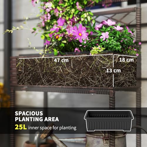 Outsunny Raised Garden Bed with Trellis, Outdoor Wicker Planter, Freestanding Rattan Planter Stand with Storage Shelf for Climbing Plants, Flowers, Herbs, Vegetables, Brown - color: Brown
