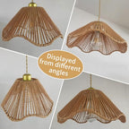 Boho Rattan Pendant Light, Shell-Shaped Boho Ceiling Lamp with Adjustable Height, E26 Lamp, Gold Finish, 12 Inch Diameter for Living Room/Bedroom/Dining Areas, cafes & entryways - color: 12” Flower shape