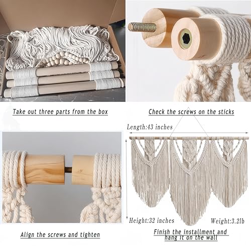 oiikain Large Handmade Boho Macrame Wall Hanging Tapestry - Chic Bohemian Woven Home Decor art for Living Room, Bedroom, and Wedding Parties (Beige, twelve rhombus) - color: Beige Twelve Rhombus
