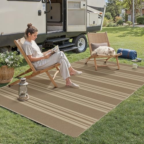 PureCozy Striped Easy Jute Rug 3x5 Khaki Entryway Carpet Washable Non Slip Office Door Mat Farmhouse Neutral Non Shedding Small Indoor Outdoor Rug for Bathroom Kitchen Bedroom Living Room - color: Khaki/Striped, size: 3' x 5' (Rectangular)